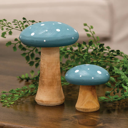 2/Set - White Dotted Blue Wood Mushrooms