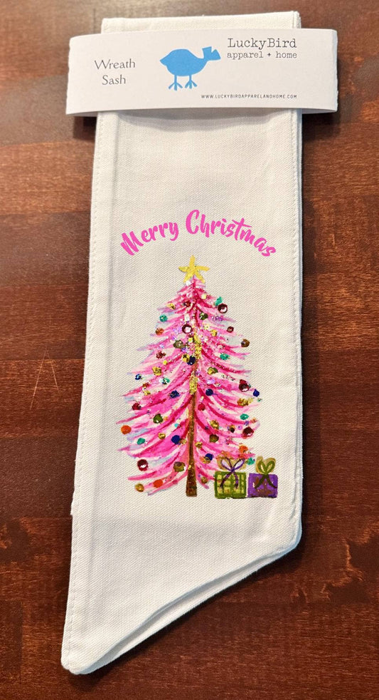 MERRY CHRISTMAS PINK TREE WREATH SASH