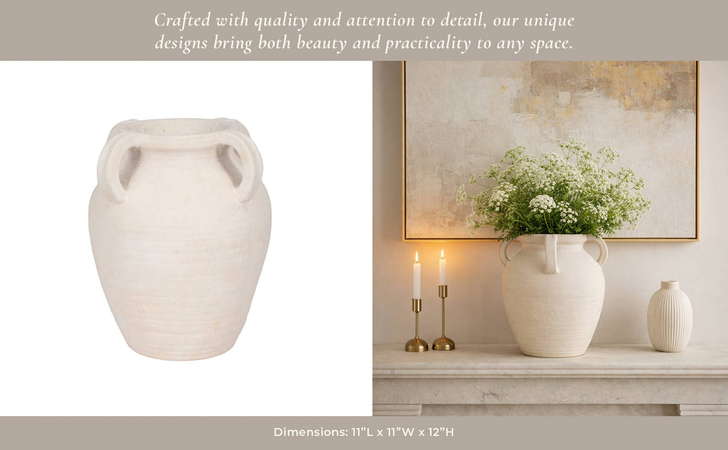 Decorative Vase - White Pottery Amphora Multi-Handle Jug, 12