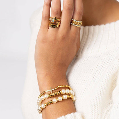 18K Gold PVD 8mm Kiska Glass Pearl Stretch Bracelet