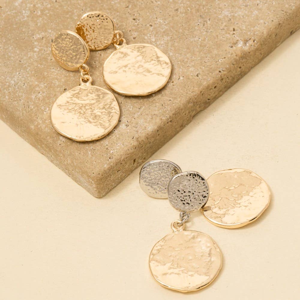 Textured Double Coins Dangle Earrings