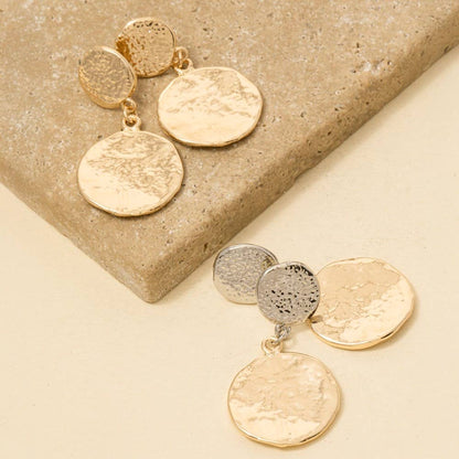 Textured Double Coins Dangle Earrings