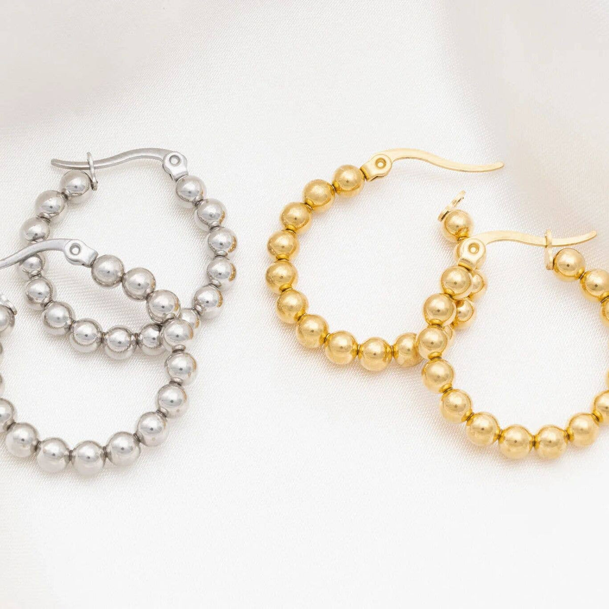 18K Gold PVD Stainless Steel Circle Ball Hoop Earrings