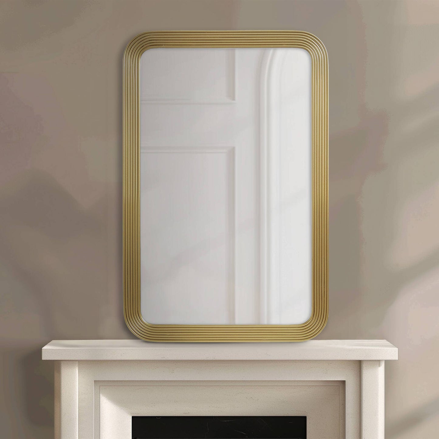 Rounded Rectangle Fluted Wall Mirror, Gold