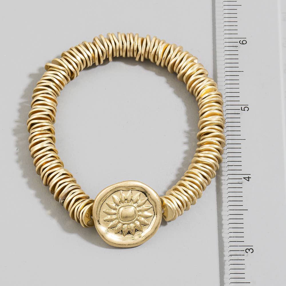 Engraved Sun Medallion Disc Stack Bracelet