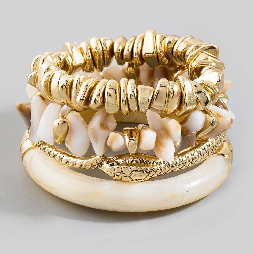 Assorted Stone Beads And Snake Bangle Bracelet