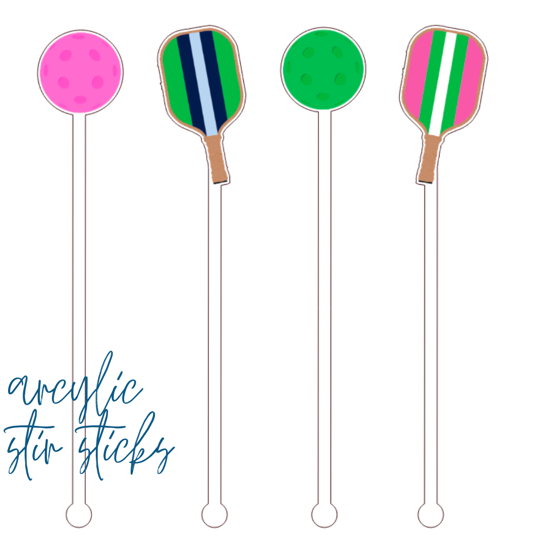 Pickleball Paddle Acrylic Beverage Stir Sticks  | Set of 4