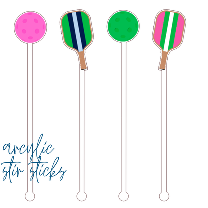 Pickleball Paddle Acrylic Beverage Stir Sticks  | Set of 4