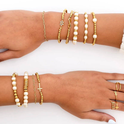 18K Gold PVD 8mm Kiska Glass Pearl Stretch Bracelet