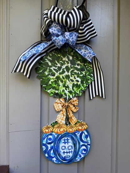 LARGE Designer Chinoiserie Pumpkin Topiary Door Hanger