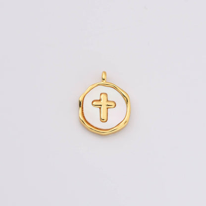 Gold Filled Cross Charm with Mother of Pearl Inlay, CP2238