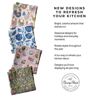 Hydrangea Flower Chinoiserie Kitchen Towel Preppy Spring