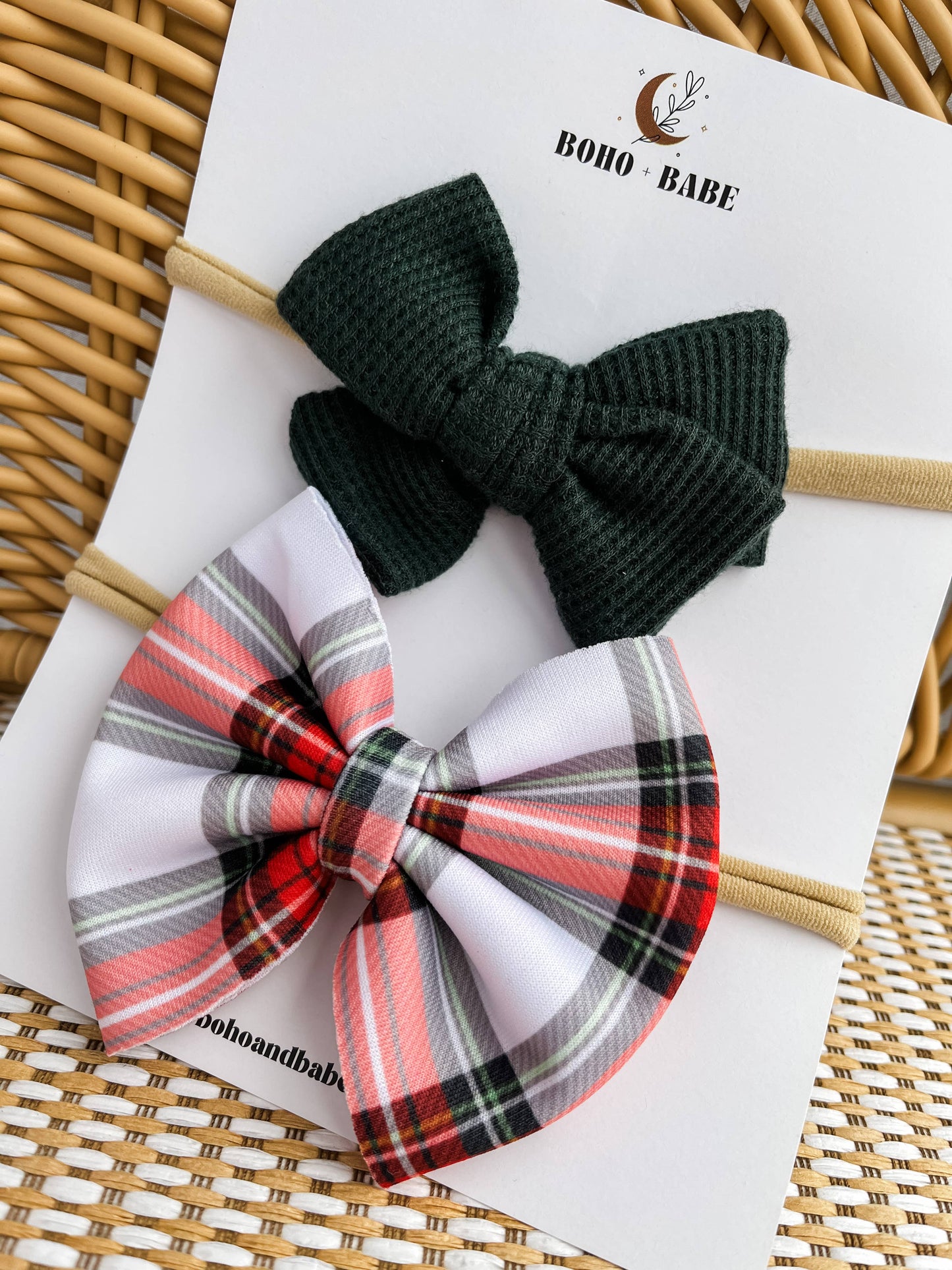 Holiday Baby Bow Headband Set - Plaid
