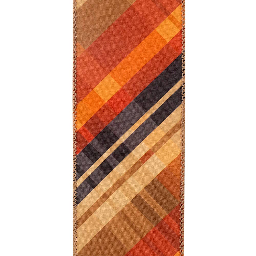 Plaid Diagonal Tierra Wired Edge, Rust, 2-1/2 In, 10 Yards