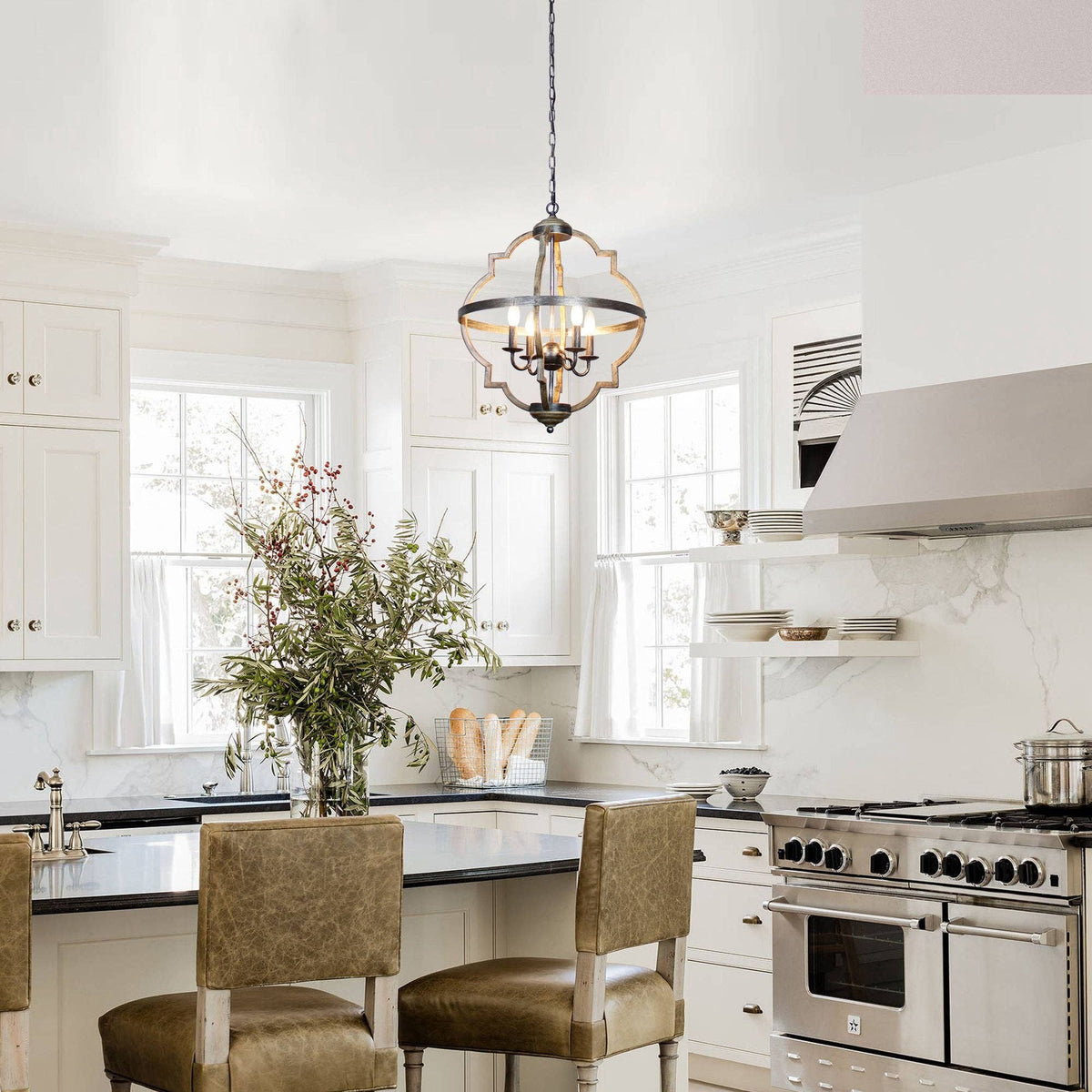 Lusteria Farmhouse Black 4-Light Candle Island Chandelier