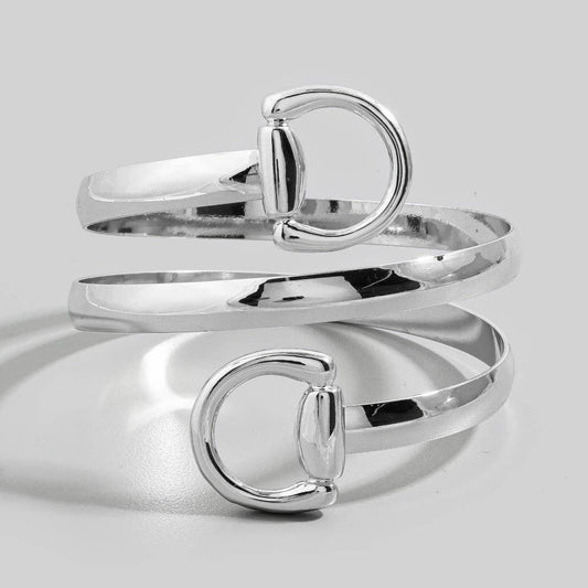 Double Equestrian Horse Bit Ring Bangle Bracelet