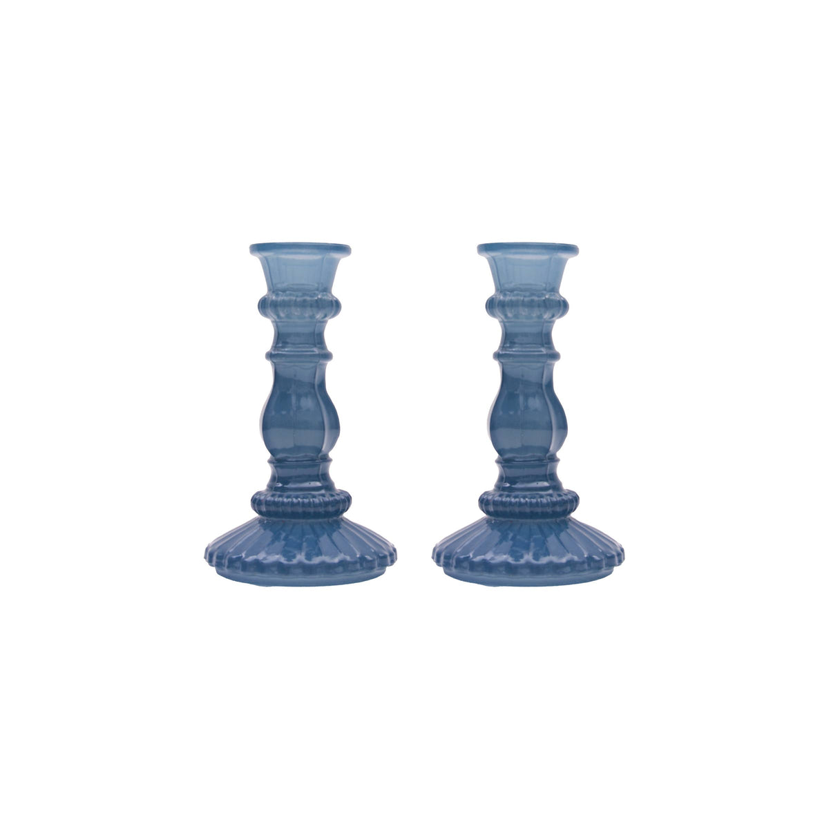 Coastal Blues Glass Candlestick Set 2