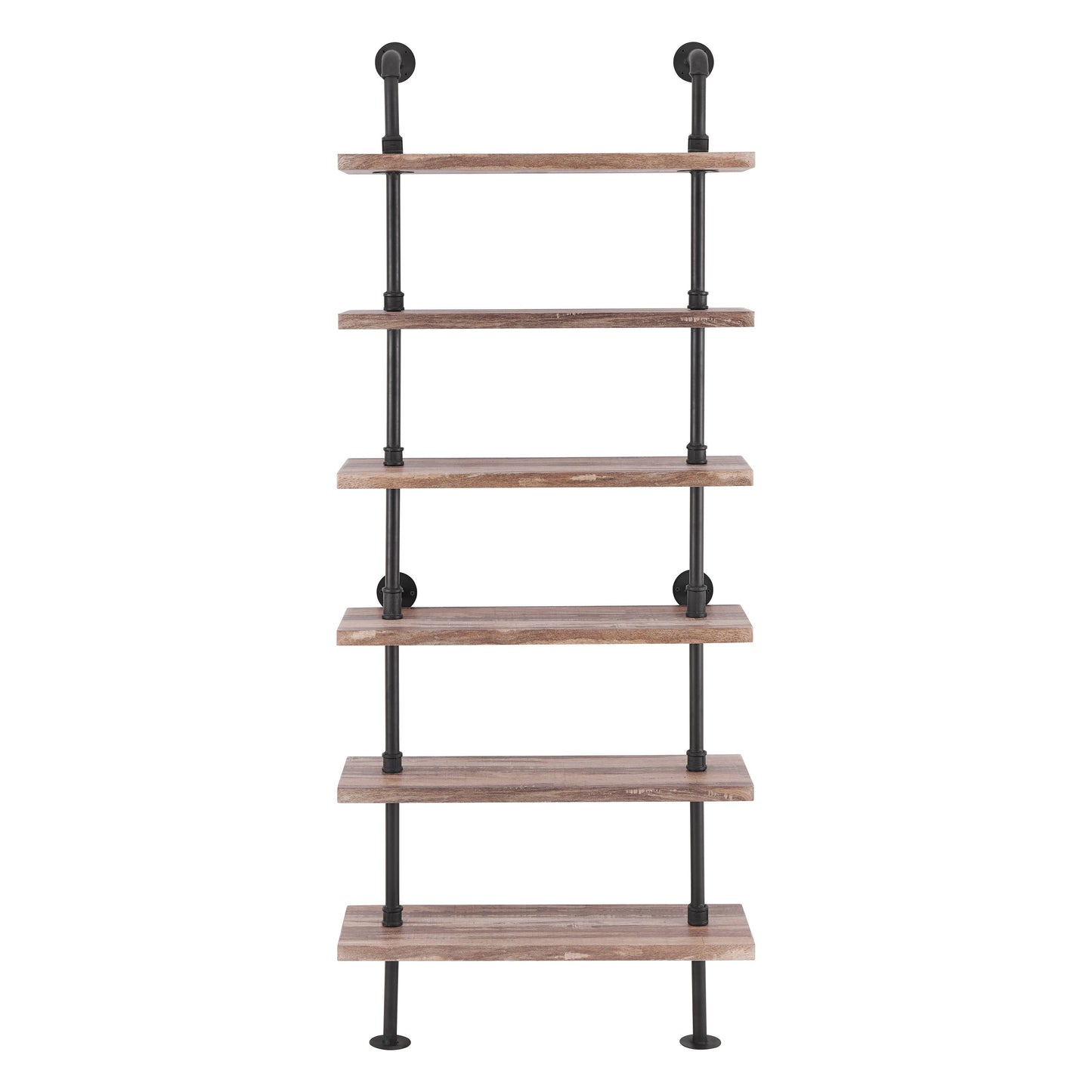 Industrial Modern Rustic 6-Tier Iron Pipe Wall Mount Shelf