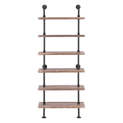 Industrial Modern Rustic 6-Tier Iron Pipe Wall Mount Shelf