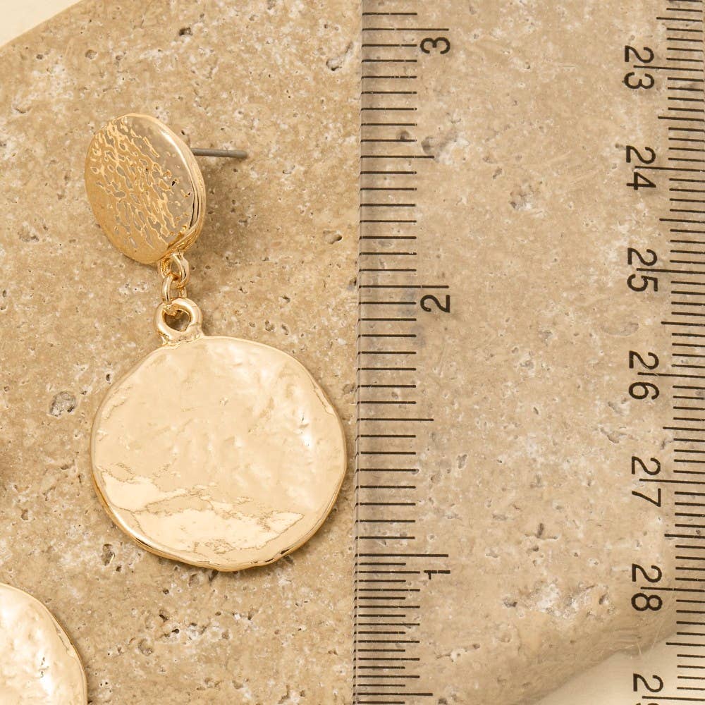 Textured Double Coins Dangle Earrings