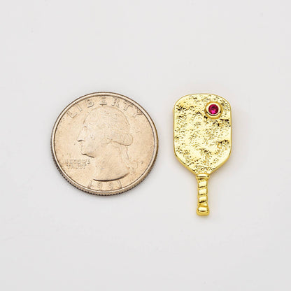 Gold Filled Pickleball Paddle Charm CZ Micro Pave, CP2060