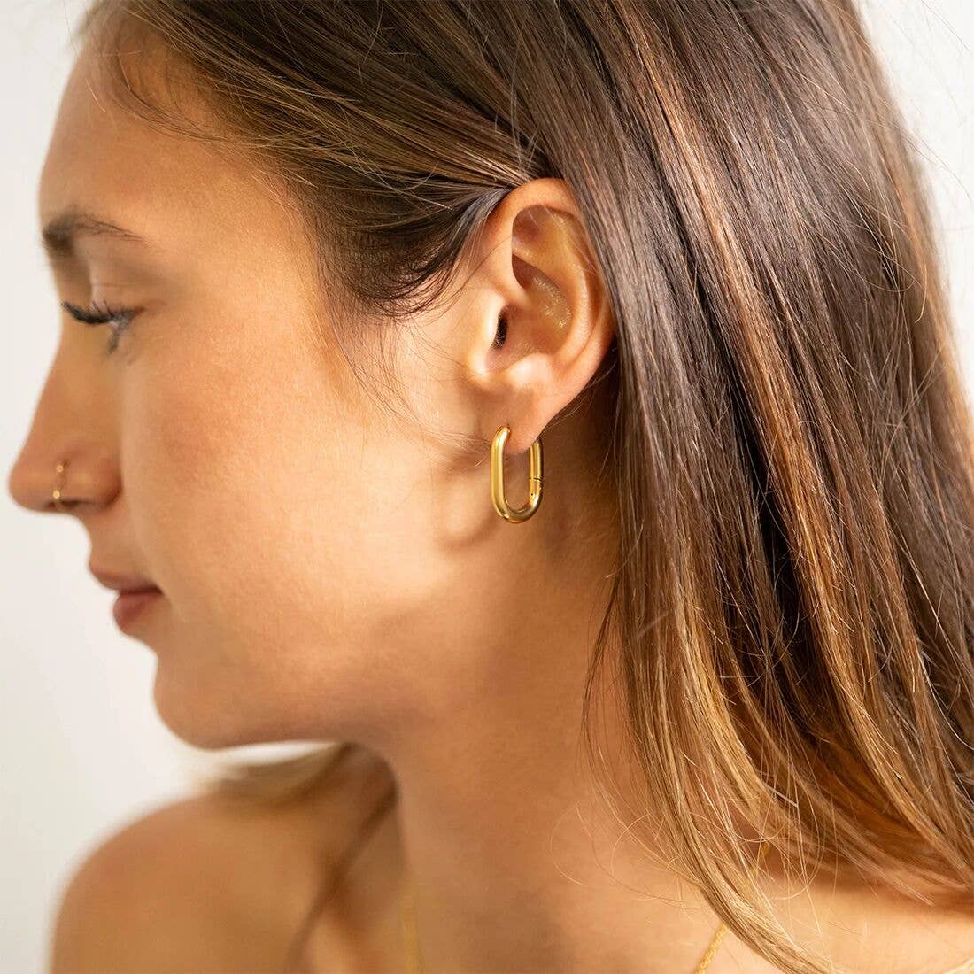 18K Gold PVD Stainless Steel Oval Huggie Earrings