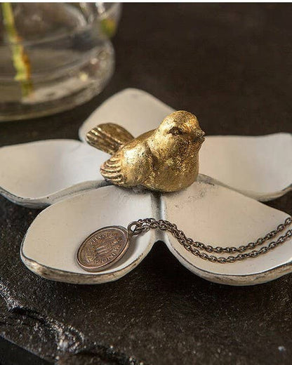 WHITE FLOWER GOLD BIRD JEWELRY SHELF