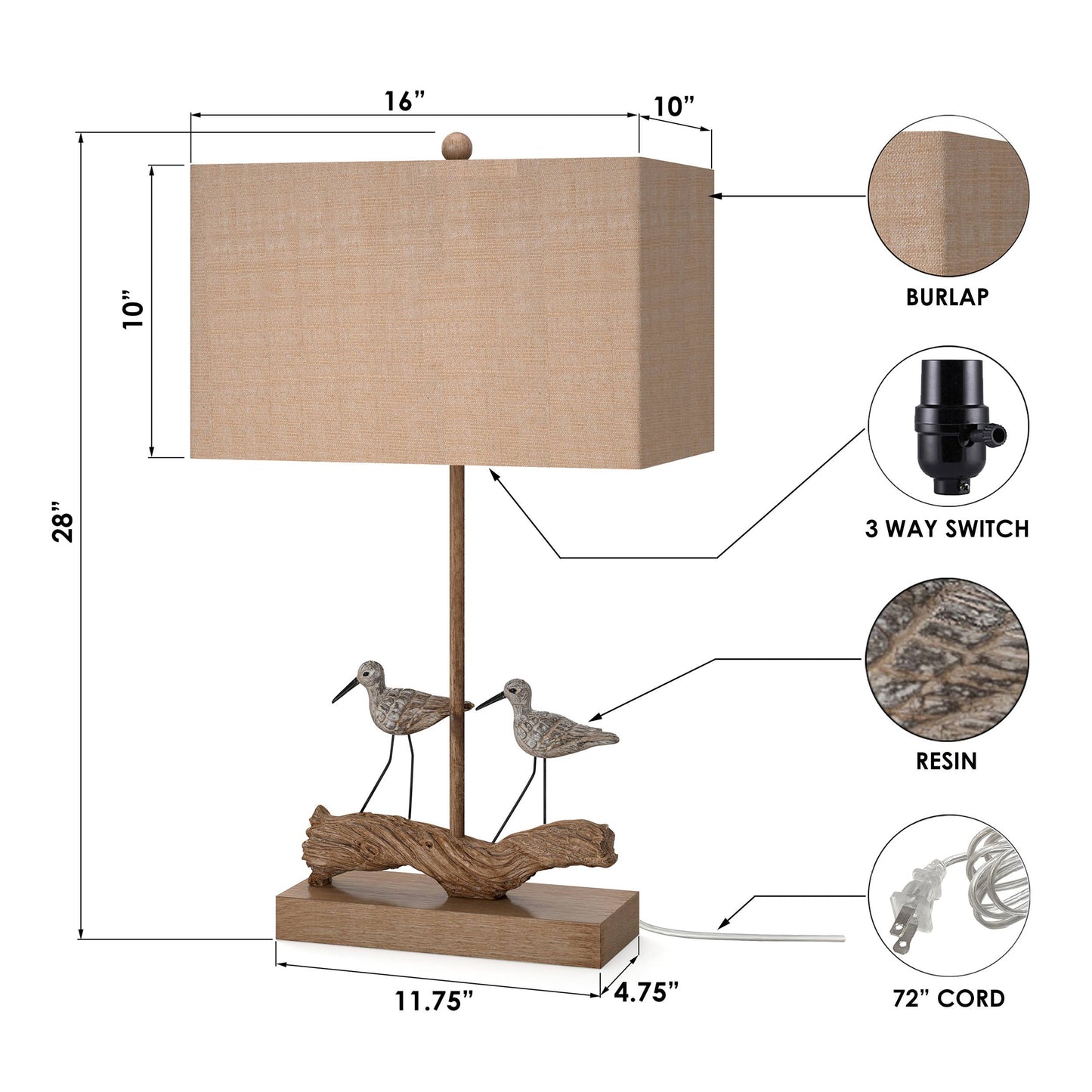 Beach Birds Coastal Table Lamps With 3-Way Switch (Set Of 2)