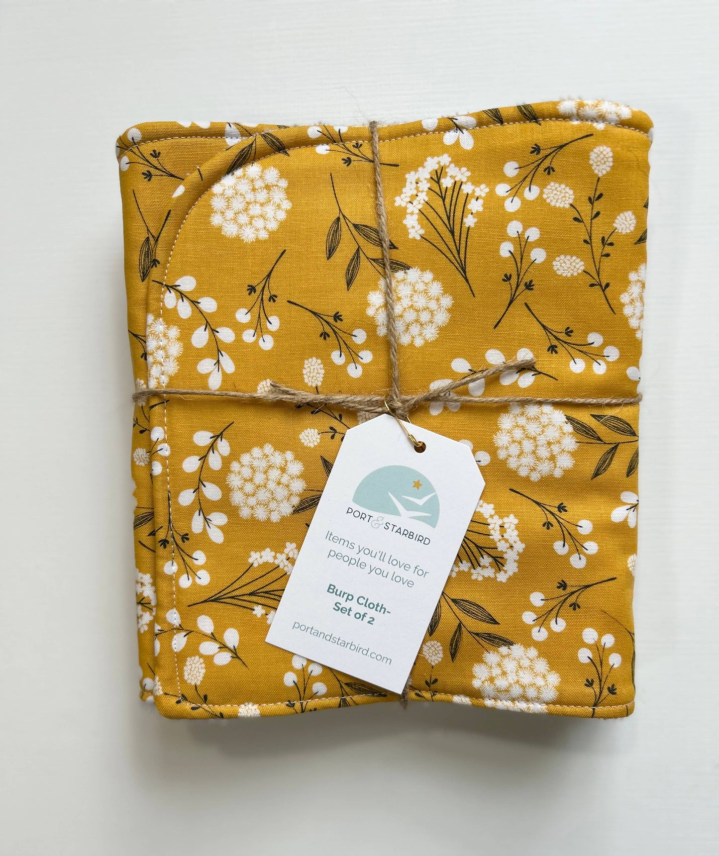 Wildflower on Yellow Burp Cloth, set of 2
