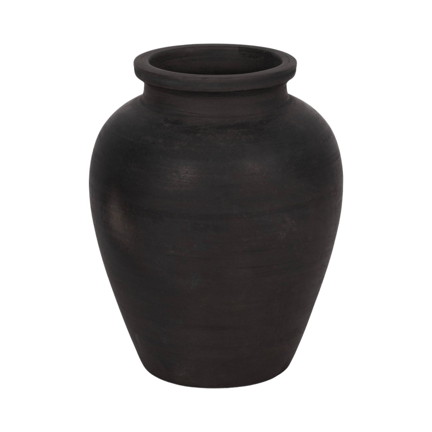 Decorative Vase - Black Ceramic Round Pottery Jug, 10 in.