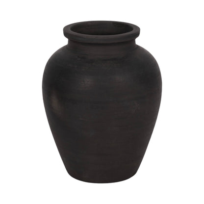 Decorative Vase - Black Ceramic Round Pottery Jug, 10 in.