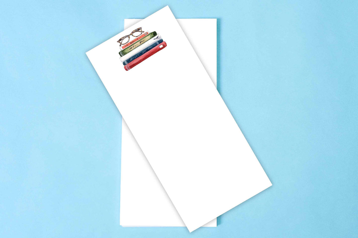 Book Stack with Glasses List Notepad