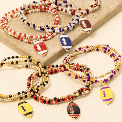Game Day Colors Enamel Football Beaded Bracelet