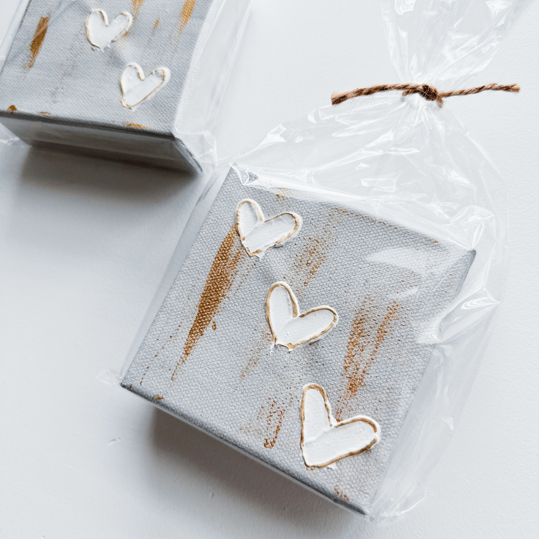 Hand-painted Textured 3 Mini Hearts - Gray | Canvas Art