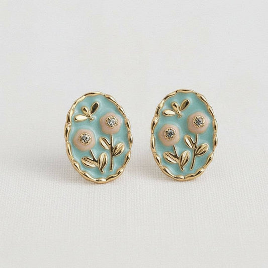 Floral Enamel Drop Earrings with Vintage Charm