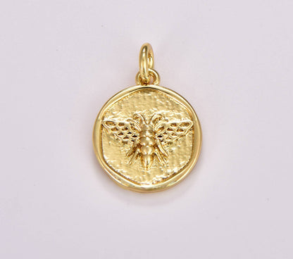 Gold Filled Queen Bee Medallion Charm Pendant, CP1709