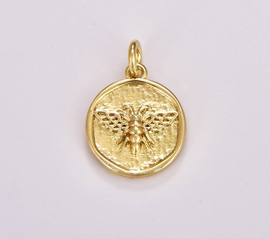 Gold Filled Queen Bee Medallion Charm Pendant, CP1709