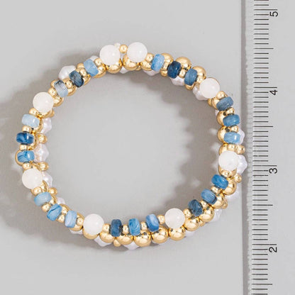Stone, Pearl & Gold Ball Beaded Stretch Bracelet Set