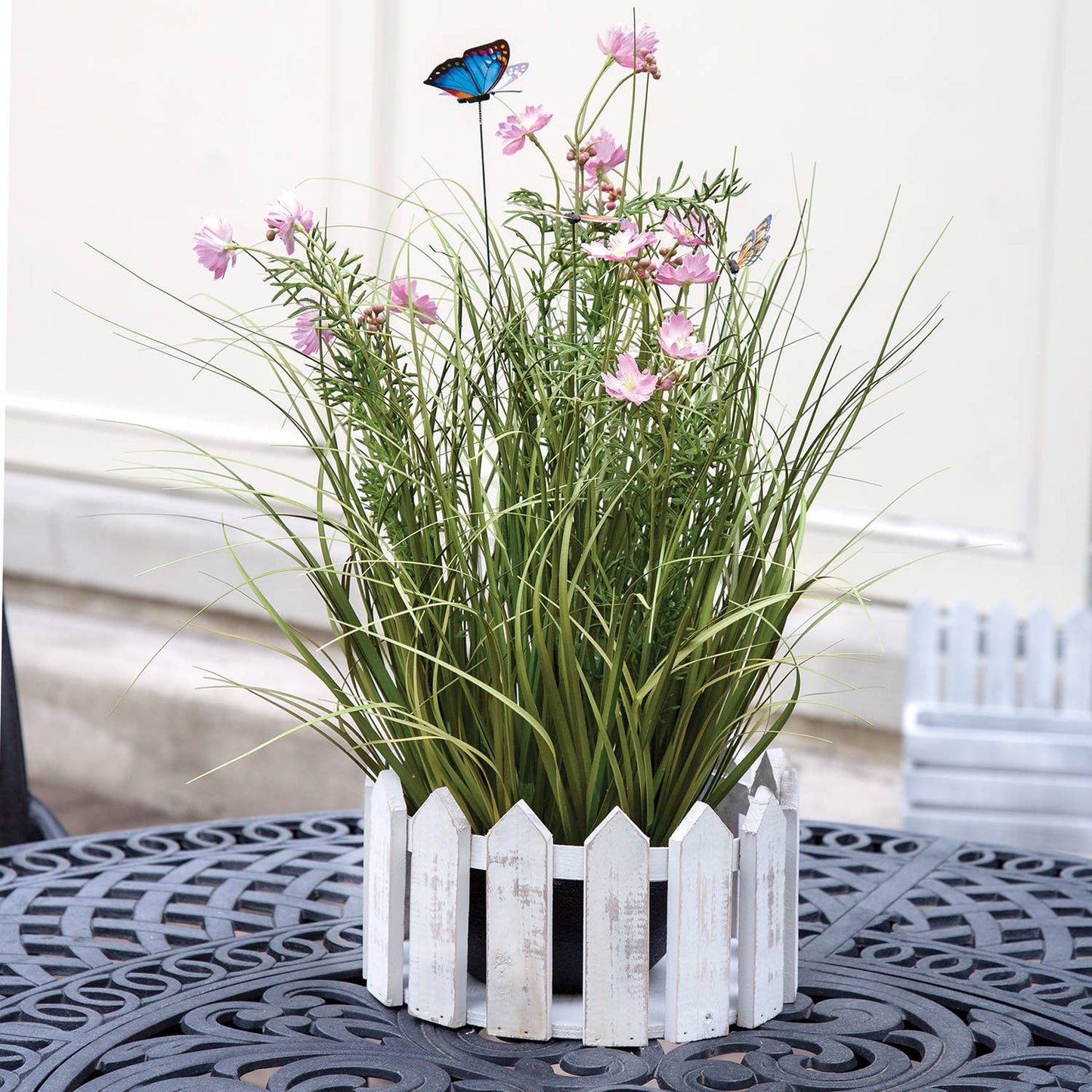 Distressed White Wooden Picket Jar Candle Holder - 9.5"