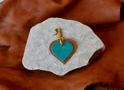 Leather Key Charm - Double Heart