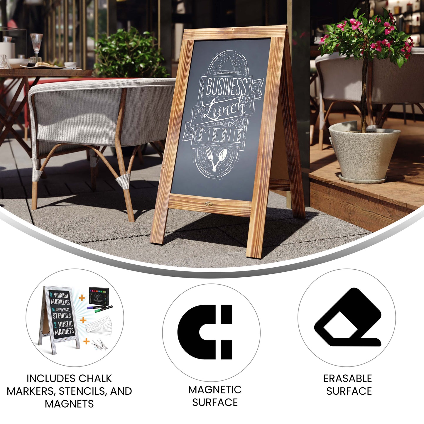 HBCY Rustic Brown Wood A-Frame Magnetic Chalkboard Set