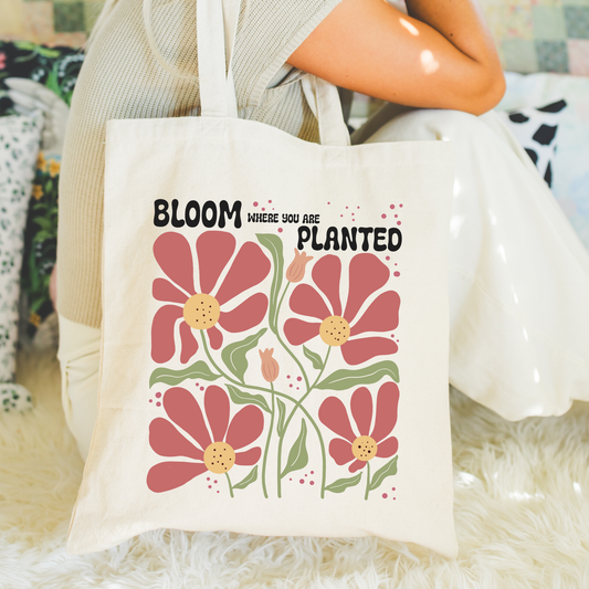 Bloom Where You are Planted Inspirational Tote Bag Floral