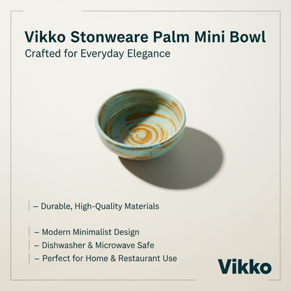 Vikko Stoneware Palm Mini Bowl Light Blue Brown Rim 3